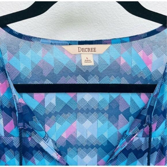 Decree Sheer Abstract Long Sleeve Blouse Size L Women’s Blue / Purple Geometric - Picture 7 of 11